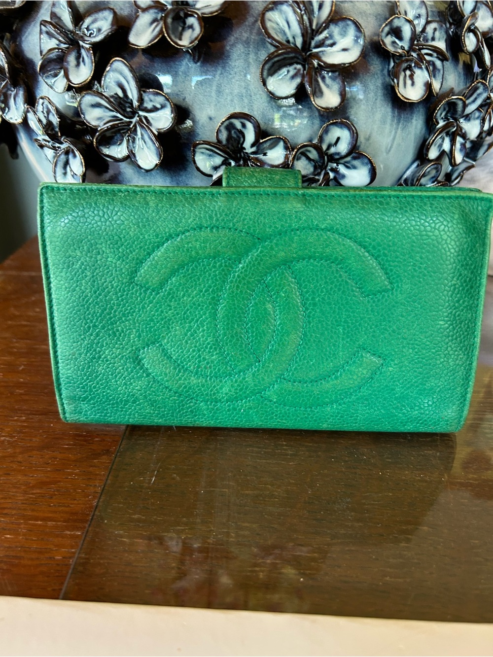 Vintage Chanel Green Caviar Wallet